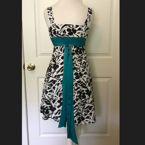 Ann Taylor Black/White Dress w/Teal Ribbon… - Picture 5 of 7